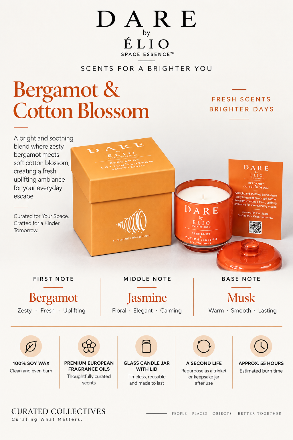 DARE Soy Candle - Bergamot & Cotton Blossom