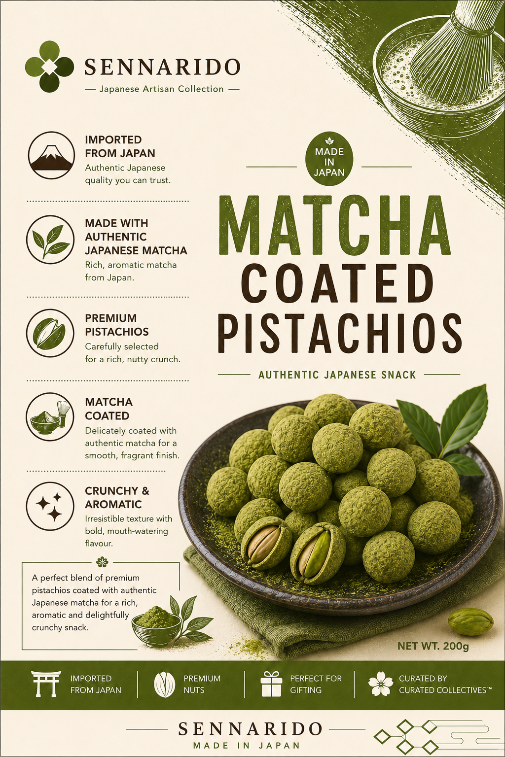 Japanese Matcha Coated Almonds